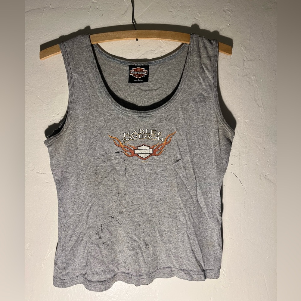 Harley-Davidson Heather Gray Tank Top Large Grunge